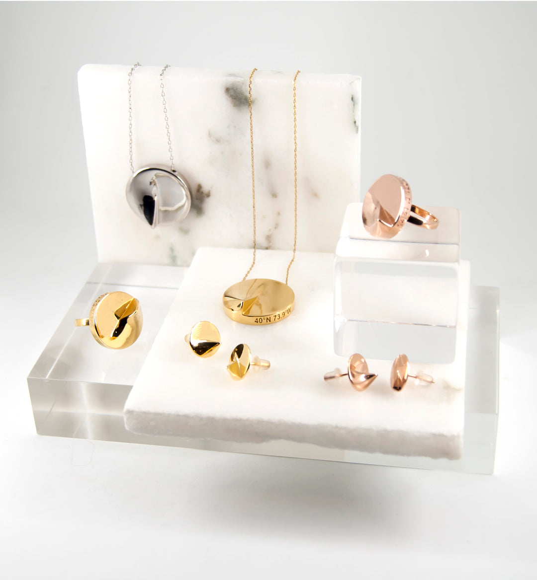 Heliodon jewelry collection in gold, rose gold and rhodium